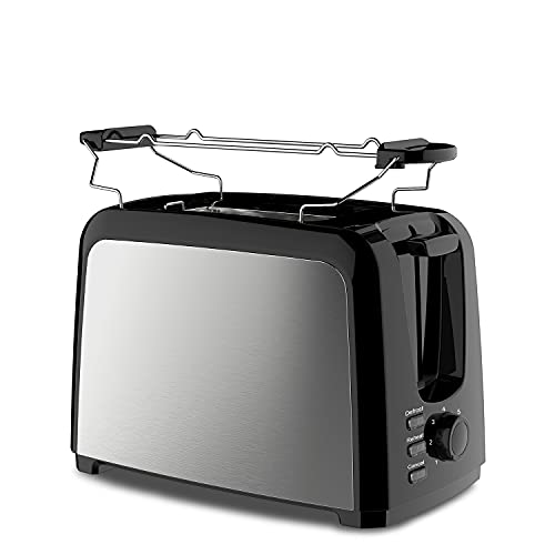 Slabo Toaster Edelstahl Automatik mit Brötchenaufsatz, Röstaufsatz, Defrost Funktion, Stopp-Taste, 5 Stufen - 750W - schwarz