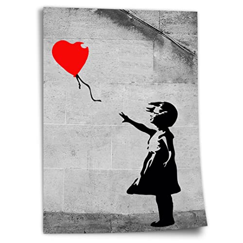 Printistico Poster Banksy - Balloon Girl (Mädchen mit Luftballon) Street Art Klassiker Kunstdruck ohne Rahmen, Wandbild - A4, A3, A2, A1, A0, XXL - Wohnzimmer, Schlafzimmer, Küche, Deko