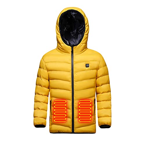 scosao Beheizte Jacke Kinder, Junge Mädchen Daunenjacke Hoodies USB Wiederaufladbar Beheizbare Kleidung Winter Wärmer Bekleidung füR Outdoor Camping Wanderung,Yellow,160cm