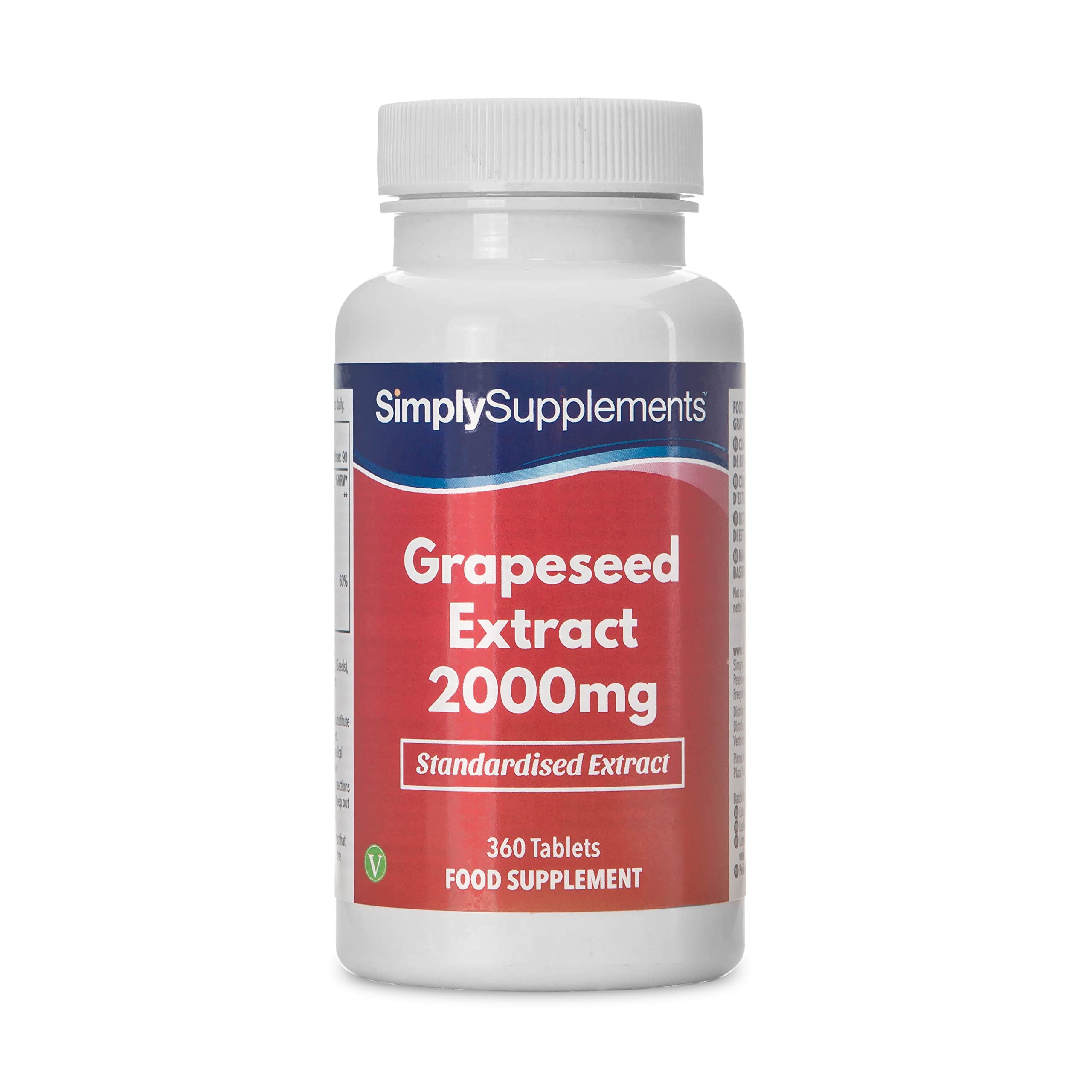 Traubenkernextrakt 2000mg - 360 Tabletten - Geeignet für Veganer - Versorgung für bis zu 6 Monaten - SimplySupplements