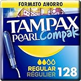 Tampax Pearl Compak Pearl Regular, Tampon mit Applikator, bietet Komfort, Schutz und Diskretion, 128 Stück