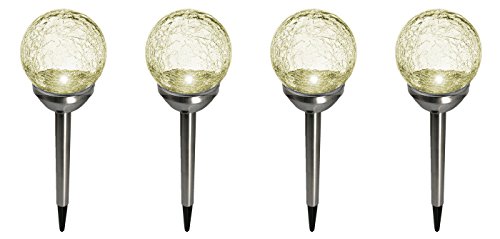 Fachhandel Plus 4er Set Kristallglas Premium Solarlampe Leuchte LED Edelstahl Gartenkugel