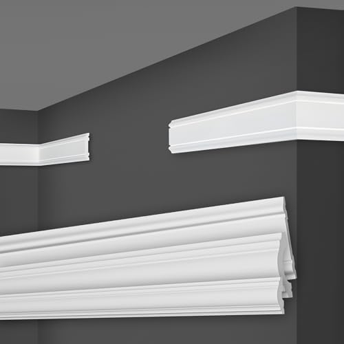 MARBET DESIGN Wandleisten weiß HDPS Kunststoff - 2 Meter Zierleisten Wandvertäfelung Deckenleisten Flachleiste Stuckleisten Dekorleisten (HW-3 47x8 mm, 10 Meter / 5 Leisten)