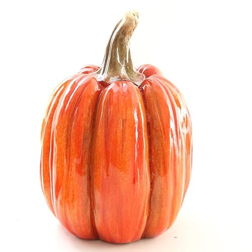 mucHome Großer künstlicher Kürbis aus Keramik Orange oder Grau Zierkürbis Herbstdeko Herbstdekorationen Halloween (Model 2: ⌀22cm; Höhe: 30cm)