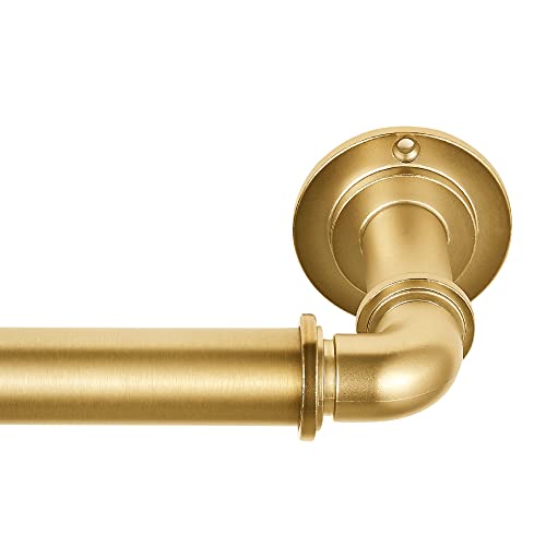 MODE Industrielle Raumverdunkelungs-Kollektion, 3.8 cm Durchmesser, industrielle Gardinenstangen-Set mit Stahl, zur Wandmontage, passend für Fenster von 182.9 cm bis 365.8 cm, gebürstetes Gold