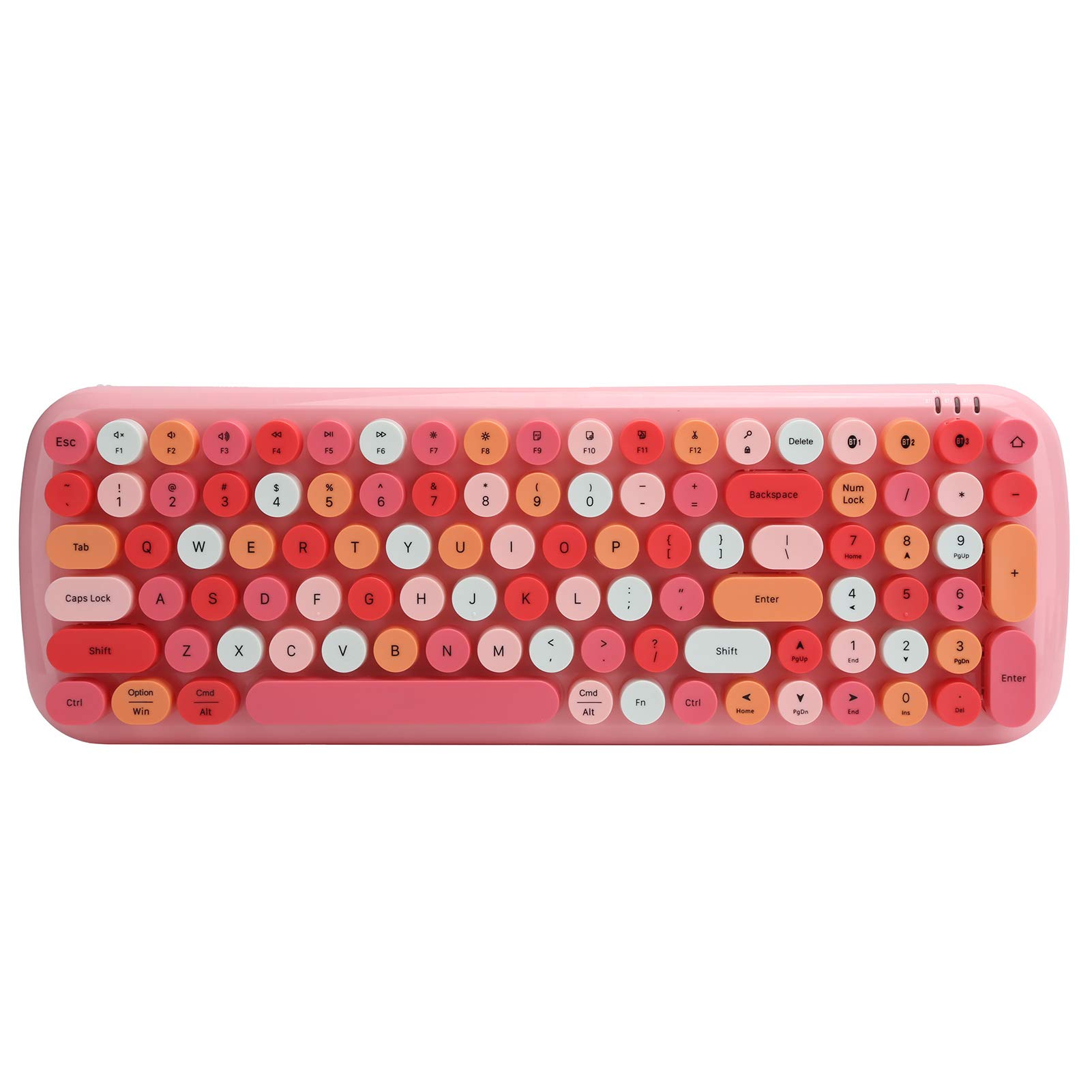 PUSOKEI Drahtlose Tastatur, Bluetooth 5.1 Ergonomische Tastatur mit Runden Retro-Tastaturkappen, 100 Tasten, für Windows/OS X/Android/IOS, für PC/Notebook/Tablet/Mobiltelefon((Rosa Mischfarbe))