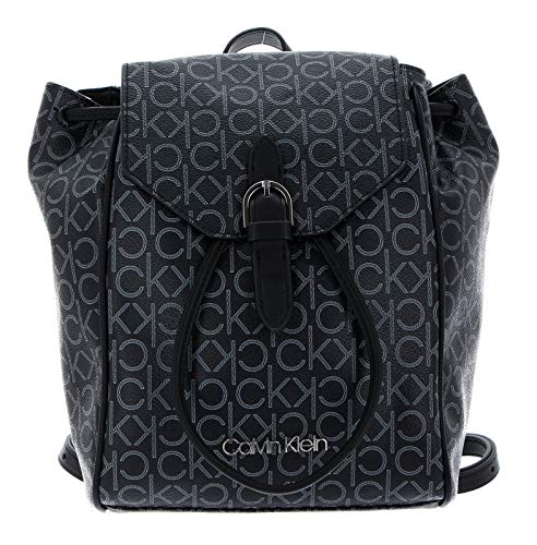 Calvin Klein Drawstring Backpack with Flap Black Mono Mix