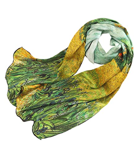 prettystern Damen langer Seidenschal grün bunter Sommer-Schal 160cm Kunstdrucke van Gogh Schwerlilien Feld P590
