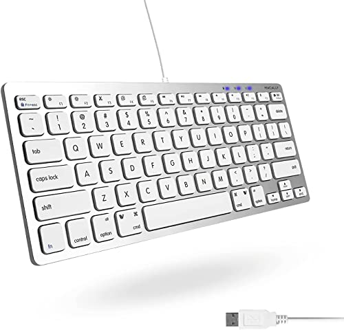 Macally Kompakte USB-Tastatur, klein, schlankes Design, kompatibel mit Apple Mac Mini/iMac Desktops, MacBook Pro/Air Laptops und Windows PC Notebook Computern, Aluminium Aluminum Silver
