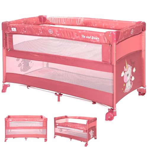 Lorelli Baby Reisebett Up´n Down, Öffnung, 2 Ebenen, Tragetasche, mit Rädern, Farbe:pink