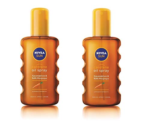 Nivea Sun Carotene Deep Tanning Oil Spray NO SPF, Golden & Lond-Lasting Tan 200ml (Pack of 2)