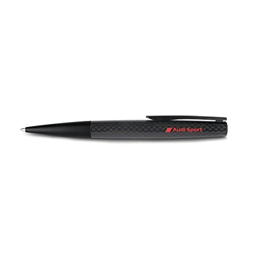 Audi 3222200400 Kugelschreiber Carbon Logo Stift Kuli Ballpoint Pen, mit rotem Audi Sport Schriftzug, schwarz