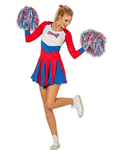 Horror-Shop Rot-blaues Cheerleader Damen Kostüm für Fasching & Garde 36