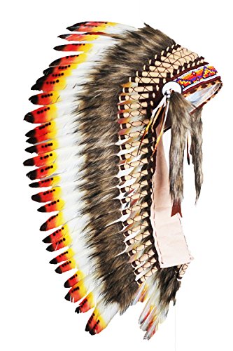 KARMABCN Native American Inspired Medium Feather Headdress (36 inch Long)/war Bonnet