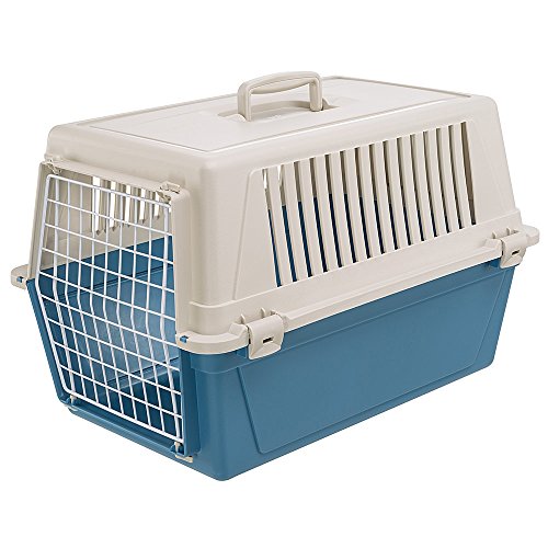Ferplast Transportbox Atlas 30 für Hunde und Katzen bis zu 15 kg - Stabile Tragebox in Blau mit Weiß - inkl. ergonomischem Griff - Maße: 60 x 40 x 38 cm