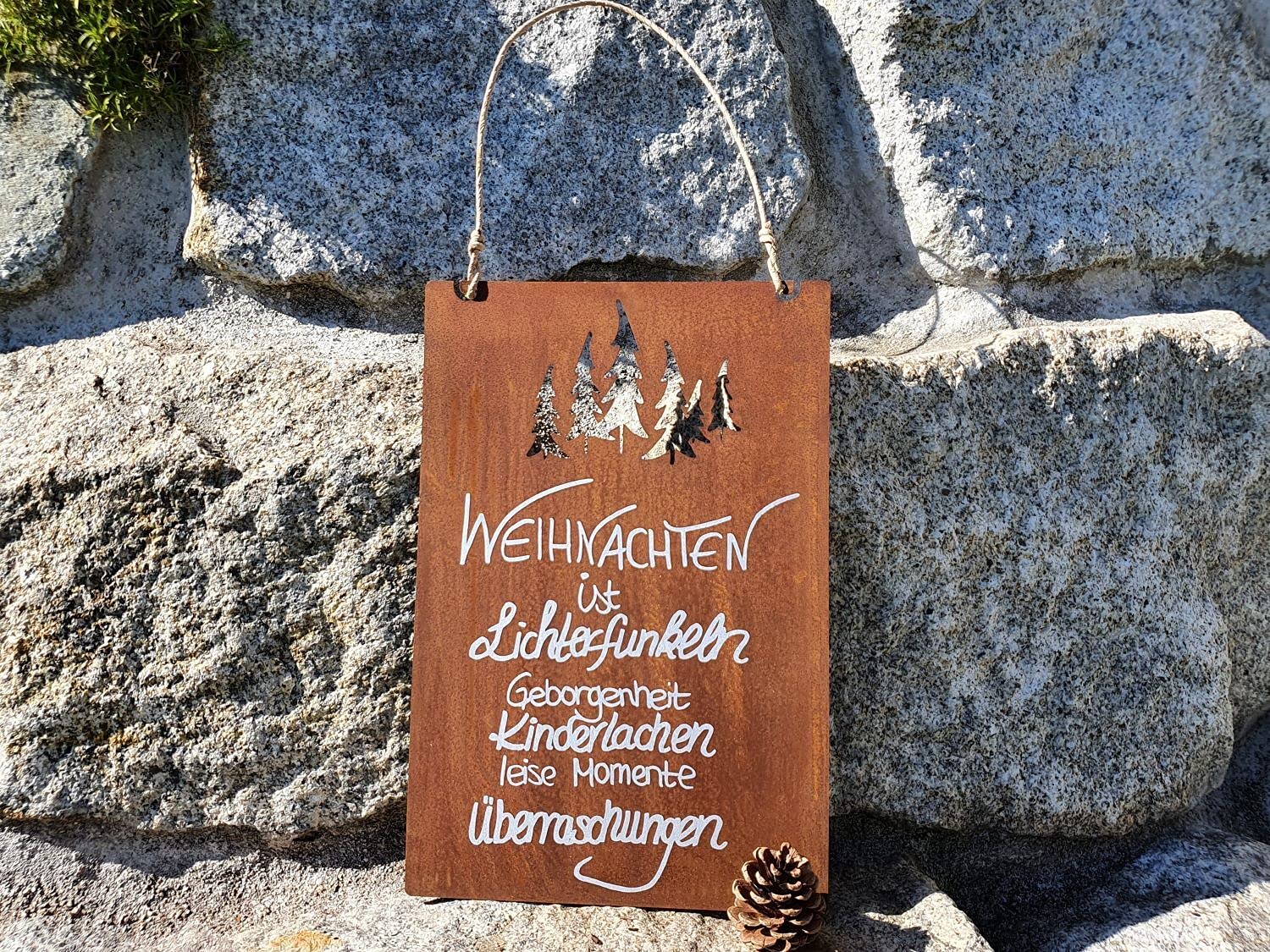 BADEKO Tafel Weihnachten 40x27 cm Edelrostschild Edelrost Schild Kinderlachen Spruch Weihnachtsspruch Spruchtafel