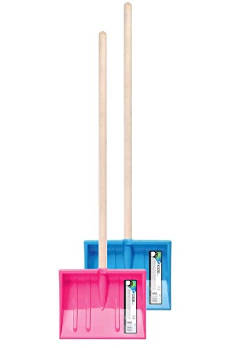 Kinder Schneeschaufel 2er Set Schaufel Kinderschaufel BOBO Schneeschieber mit Holz Stiel nd 250 mm Breiten Kunststoff Schild Gesamtlänge 84 cm (1 x Blau 1 x Pink)