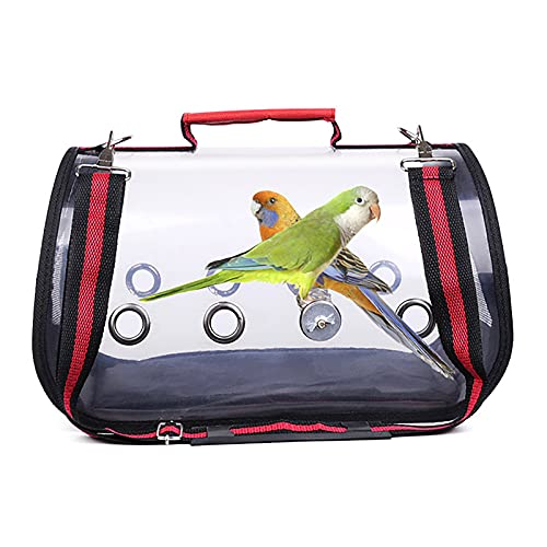 NZXVSE Transporttasche für Vögel, mit Sitzstange, tragbar, transparent und atmungsaktiv, 360 ° Sightseeing, für den Außenbereich, für Papageien, Haustiere, Vogelhaus, Rot (Medium 15,7 x 9 x 8,7 cm)