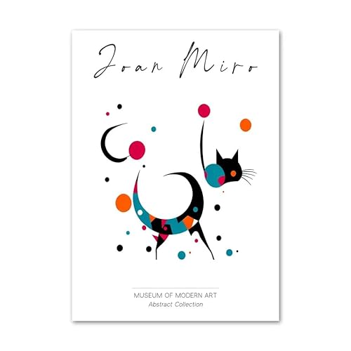 POLICK Joan Miro Ausstellung Plakate und Drucke Abstrakte Wandkunst Runde Farbe Katze Leinwand Gemälde Moderne Bilder für Wohnzimmer Dekor 50x70cmx1 Kein Rahmen