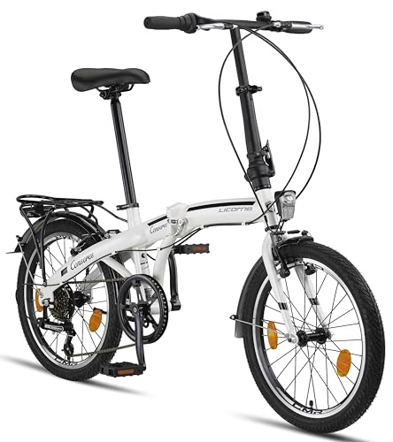 Licorne Bike CONSERES Premium Faltrad, Klapprad in 20 Zoll - Fahrrad für Herren, Jungen, Mädchen und Damen - 6 Gang-Schaltung - Hollandfahrrad - Weiß/Schwarz