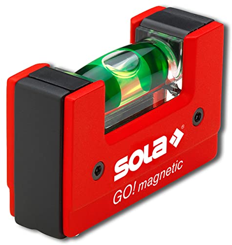 Sola GO! magnetic - Mini-Wasserwaage magnetisch aus glasfaserverstärktem Kunststoff - Sola Magnet-Wasserwaage klein mit V-Nut für Rohre - kleine Pocket-Wasserwaage magnetisch