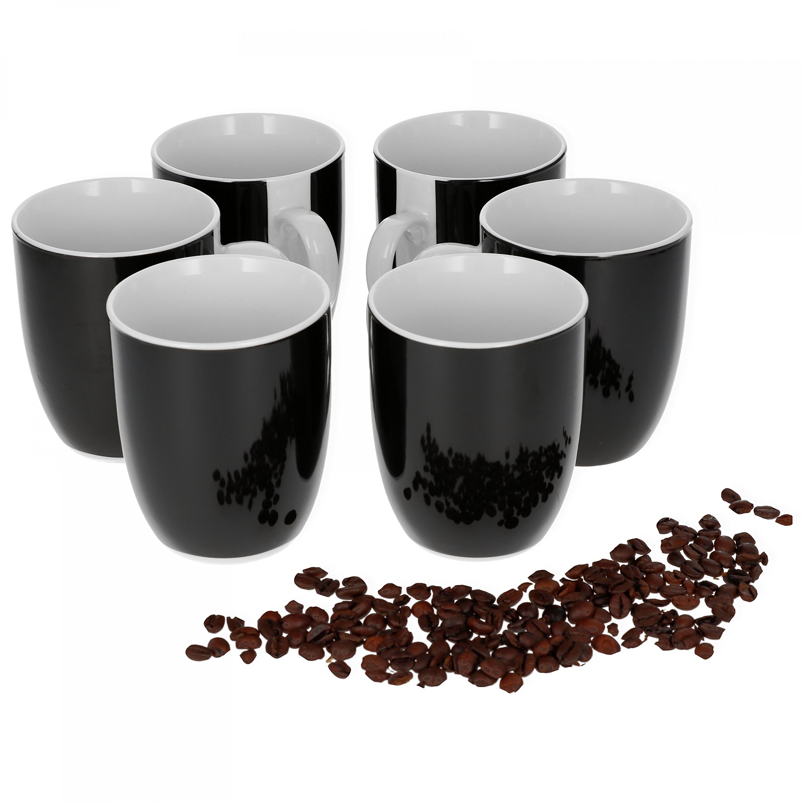 van Well Vario 6er Kaffeetassen-Set - Porzellan-Tasse groß - in fröhlichen Farben - pflegeleichtes Tassen-Set - für Spülmaschine & Mikrowelle geeignet - 300 ml Kaffeebecher Schwarz