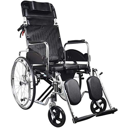 Klapprollstuhl, multifunktionaler, vollständig liegender, flacher Liegerollstuhl mit Kommode für ältere Menschen mit Behinderungen auf vier Rädern