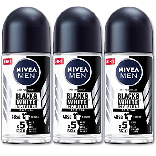 NIVEA 48h Deodorant Roll-on Roll on Invisible for Black&White Anti Perspirant 50ml (Original Packung mit 3 Stück)