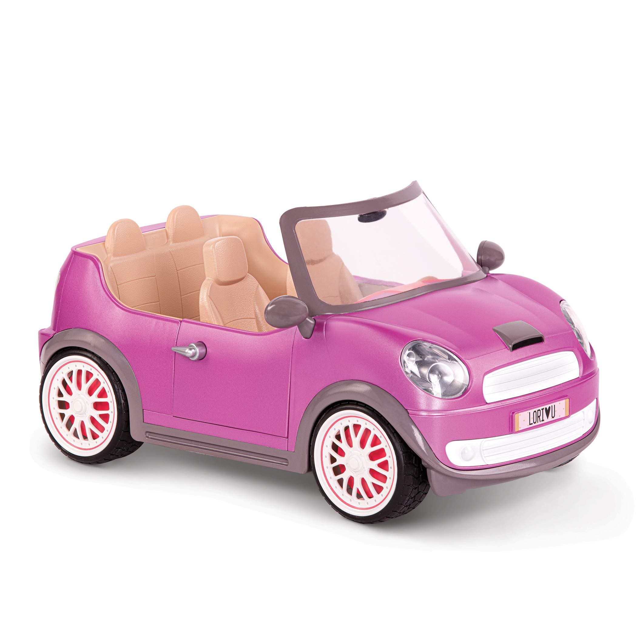 Lori LO37064Z Cabrio in pink, Zubehör für Puppe 15cm, Puppenauto, Fahrzeug, Mini Cooper, weiß, rosa, 4 Sitzer, Cabriolet, Auto Fahren, mobil, unterwegs, Mehrfarbig