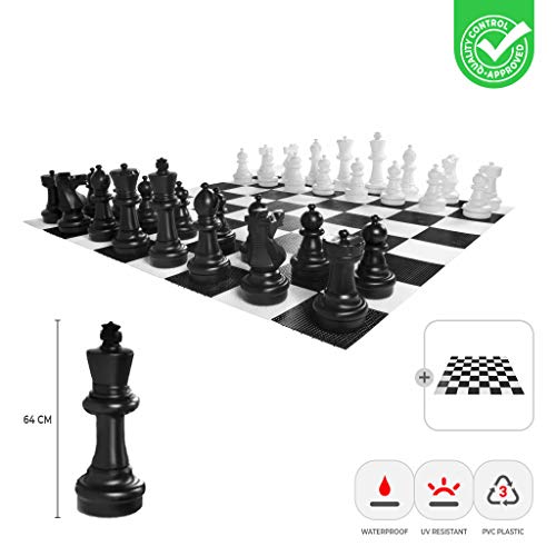 Ubergames XXXL Gartenschach Spiele - Giga Schachfiguren bis 64 cm Groß - Wasserdicht und UV-beständig (Schachfiguren + Boden) - Detaillierte Figuren