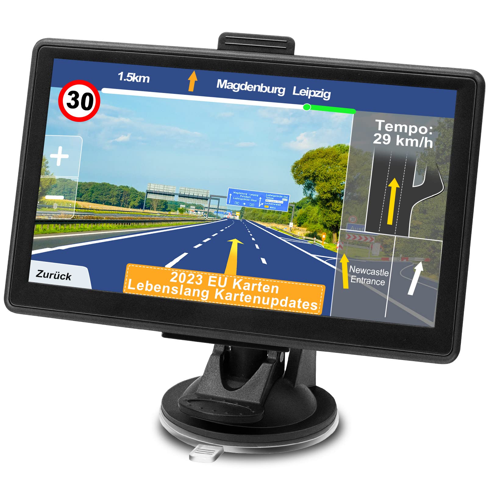 Navigationsgerät für Auto LKW 2023 - GPS Navi 7 Zoll lkw Navigation für PKW, aktuelle Europa UK 52 Karten, Lebenslang kostenloses Kartenupdate, Blitzerwarnung Fahrspurassistent POI Spracheführung