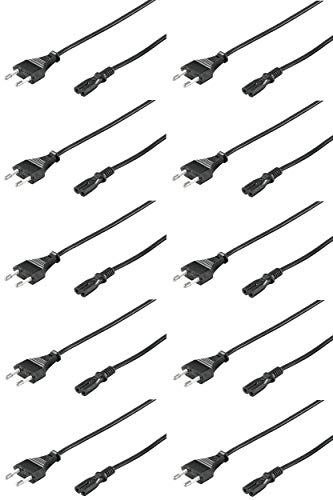 10er Set WireThinX Eurostecker (Typ C, CEE 7/16) > Gerätebuchse Doppelbuchse (C7Netzkabel) schwarz 5,0 m