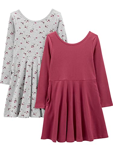 Simple Joys by Carter's 2-Pack Stretch Rib Dresses Kleid, Pflaume, Floral, 12 Monate
