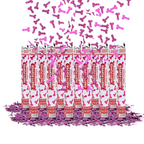 Party Factory 12er Set Party Popper, 40 cm, Pinke Penisse Konfetti, bis 8 m Effekthöhe, Konfettiregen für Hochzeit, Valentinstag oder Junggesellenabschied