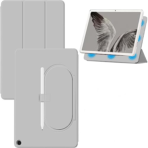 Ultradünne, Faltbare Rückseite aus Leder für Google Pixel Tablet-Hülle 11 Zoll, leichte, weiche TPU-Schutzhülle mit stoßfestem Stand, sturzsicher und mit automatischer Sleep/Wake-Funktion (Grey)