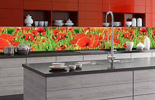 DIMEX LINE Küchenrückwand Folie selbstklebend ROTE Mohnblumen 350 x 60 cm | Klebefolie - Dekofolie - Spritzschutz für Küche | Premium QUALITÄT