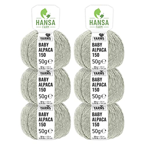 100% Baby Alpakawolle in 50+ Farben (kratzfrei) - 300g Set (6 x 50g) - weiche Alpaka Wolle zum Stricken & Häkeln in 6 Garnstärken by Hansa-Farm - Silbergrau (Hell-Grau)