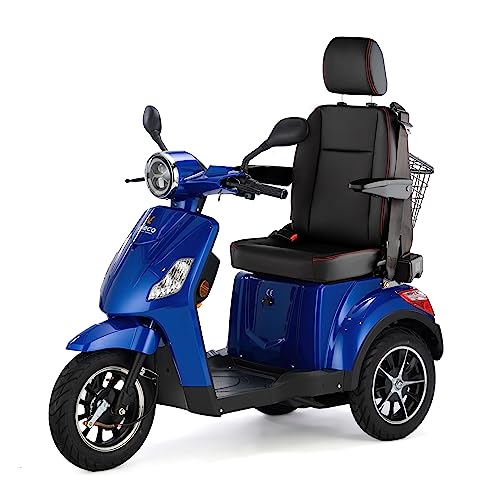 VELECO DRACO mit Kapitänssitz - 3-Rad Mobilitätsroller - komplett montiert und fahrbereit - elektromagnetische Bremse - Getränkehalter - Sicherheitsgurt - Dreirad - Elektromobil (Blau)