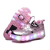 Jungen Mädchen Rollschuhe mit Rollen LED Lichter Schuhe 7 Farben Leuchtend Rollenschuhe USB Aufladbare Blinken Doppelräder Skateboardschuhe Kinder Outdoor Gymnastik Sportschuhe