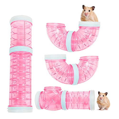WishLotus Hamster Tubes, Adventure External Pipe Set Transparent Material Hamster Cage & Accessories Hamster Toys to Expand Space DIY Creative Connection Tunnel Track Rat Toy (Pink)