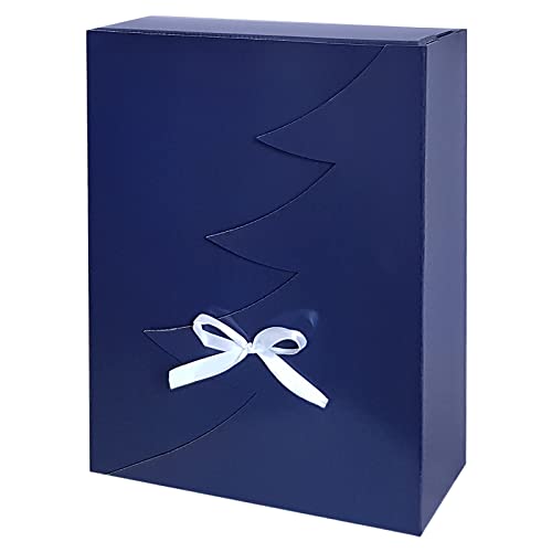 Premium Blaue Weihnachtsbaum Geschenkbox – 12 Stk – 35x25x15 cm | Eingetragenes EU-Design | Satinband | Nachhaltige Verpackungslösung
