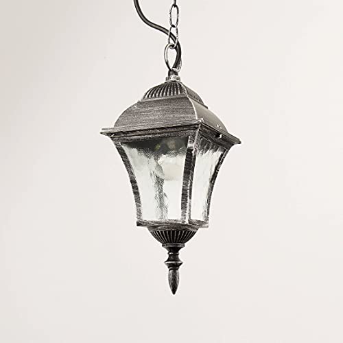 Licht-Erlebnisse Edle Hängeleuchte Deckenlampe in antik-silber Hoflampe Außenleuchte Gartenleuchte 8399 IP43