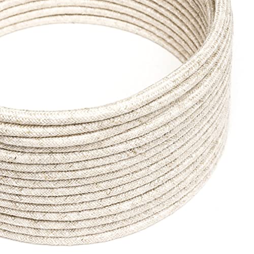 creative cables Textilkabel rund, leinen neutral, RN01-10 Meter, 3x0.75