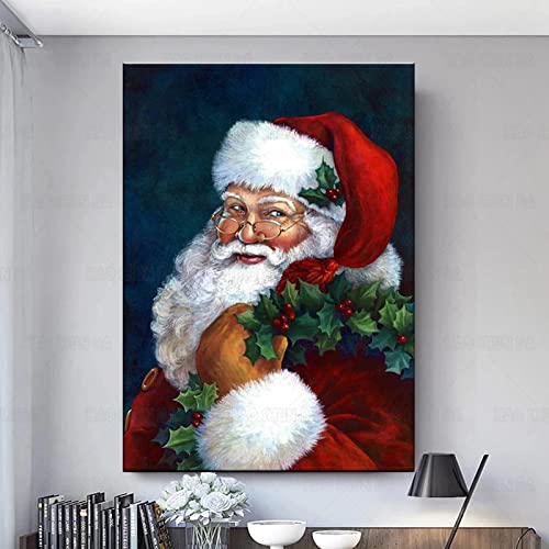 QITEX Kunstdruck Leinwand Leinwand Wandkunst Leinwand Druck Weihnachtsmalerei Weihnachtsmann Poster und Drucke Weihnachtsbilder für Wohnzimmer Dekoration 50x70cm Kein Rahmen