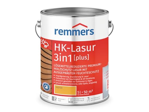 Remmers Aqua HK-Lasur 3in1 kiefer, matt, 5 Liter, Holzlasur, Premium Holzlasur außen, 3fach Holzschutz mit Imprägnierung + Grundierung + Lasur