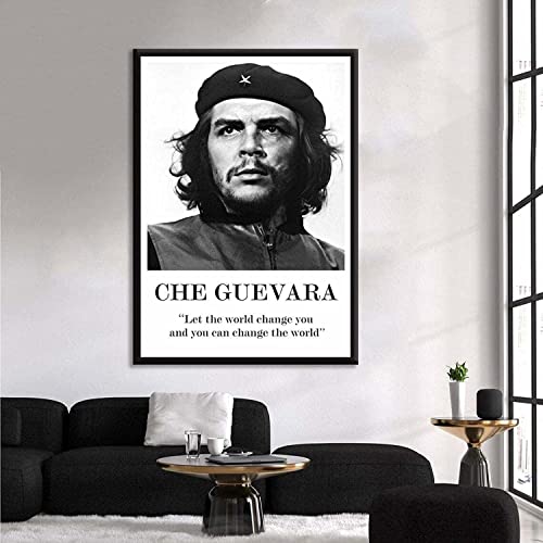 Wandbild 60x80cm Rahmenloses Schwarz-Weiß-Portrait von Che Guevara-Zitaten auf Leinwand gedruckt. Wohnzimmer-Leinwand-Wand-Kunst-Bild