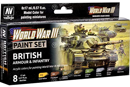 Vallejo 070222 Farb-Set, Britische Panzerung und Infanterie, WWIII Modellbauzubehör, verschieden