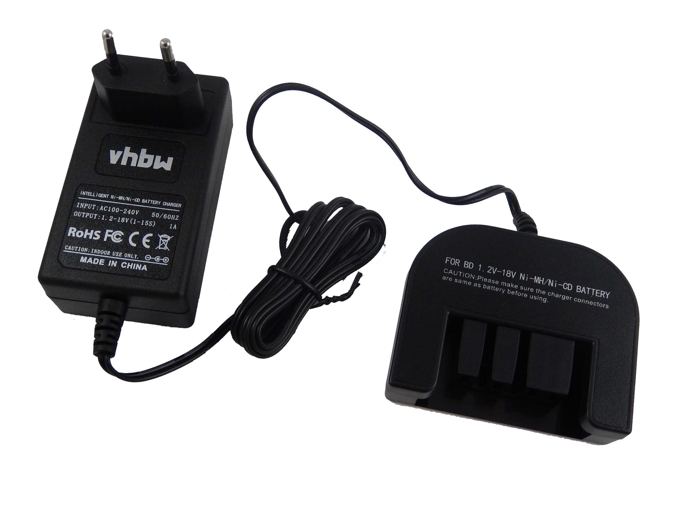 vhbw 220V Netzteil Ladegerät Ladekabel kompatibel mit Werkzeug Akku Black & Decker 499936-34, 499936-35, A12, A12-XJ, A12EX, A14, A144, A144EX, A14F, A1712