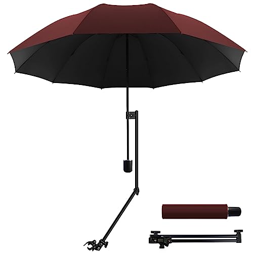 WILRAY UPF 50+Verstellbarer Regenschirm, Golfschirm mit verstellbarer universeller Klemme, für Stühle, Golfbeutel, Kinderwagen, Rollstuhl, Terrasse, tragbare Regenschirme (Red-M)