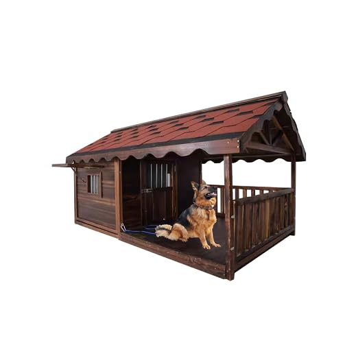 Hundehütte Aus Holz Im Freien, Log Cabin Style Kennel, Mit Tür Windows, Wetterdichtes, Atmungsaktiv Bequem, für Hunde Kleine Mittlerer Und Großer Rassen(Size:2XL(210X115X108cm))